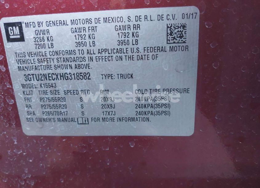 Photo 9 of 2017 Gmc Sierra 1500 SLT (VIN 3GTU2NECXHG318582)