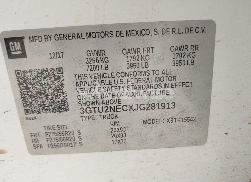 Photo 9 of 2018 Gmc Sierra 1500 SLT (VIN 3GTU2NECXJG281913)