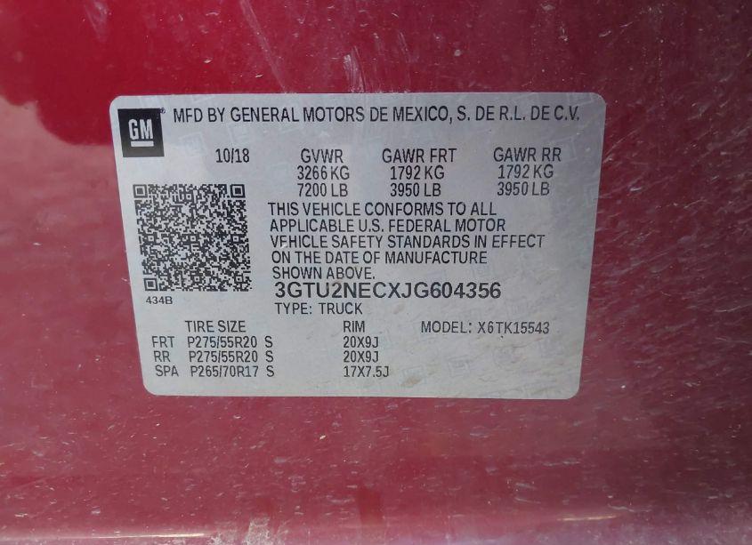 Photo 9 of 2018 Gmc Sierra 1500 SLT (VIN 3GTU2NECXJG604356)