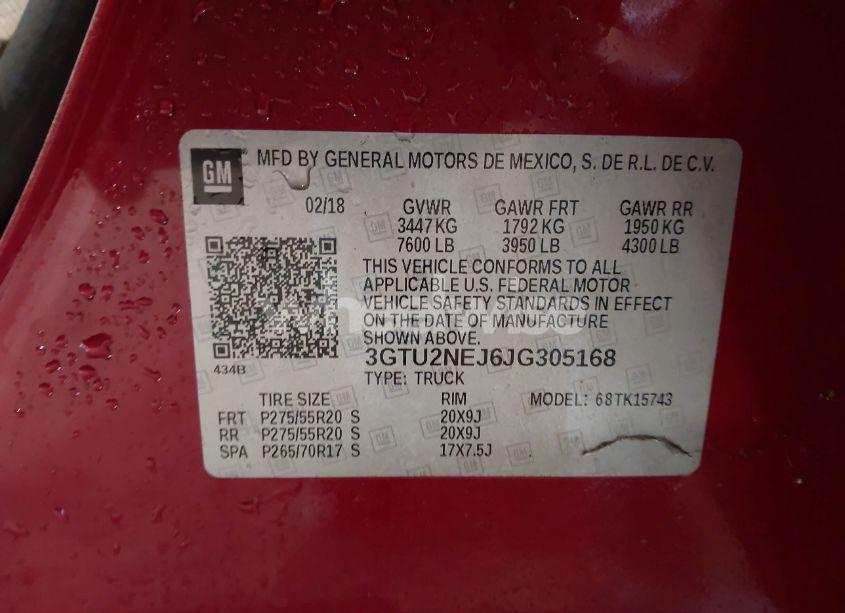 Photo 9 of 2018 Gmc Sierra 1500 SLT (VIN 3GTU2NEJ6JG305168)