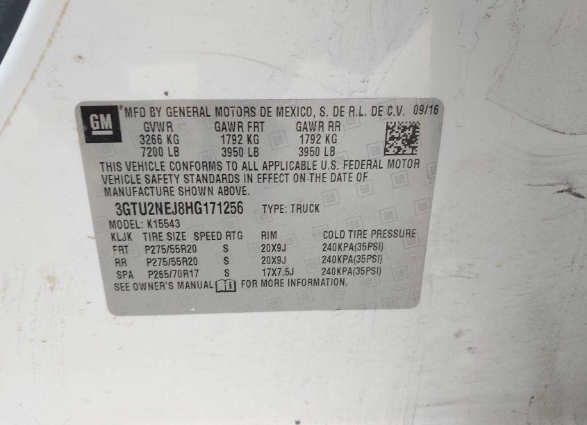 Photo 9 of 2017 Gmc Sierra 1500 SLT (VIN 3GTU2NEJ8HG171256)