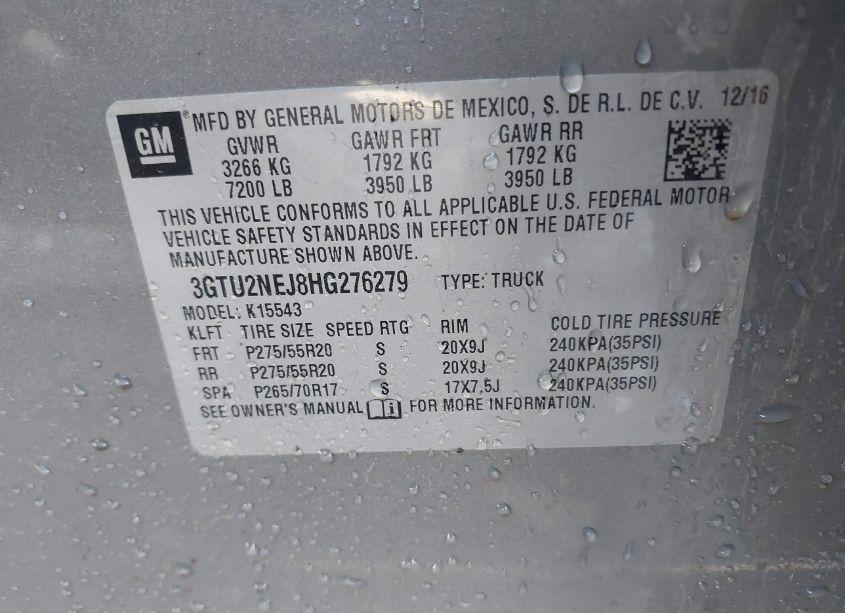 Photo 9 of 2017 Gmc Sierra 1500 SLT (VIN 3GTU2NEJ8HG276279)