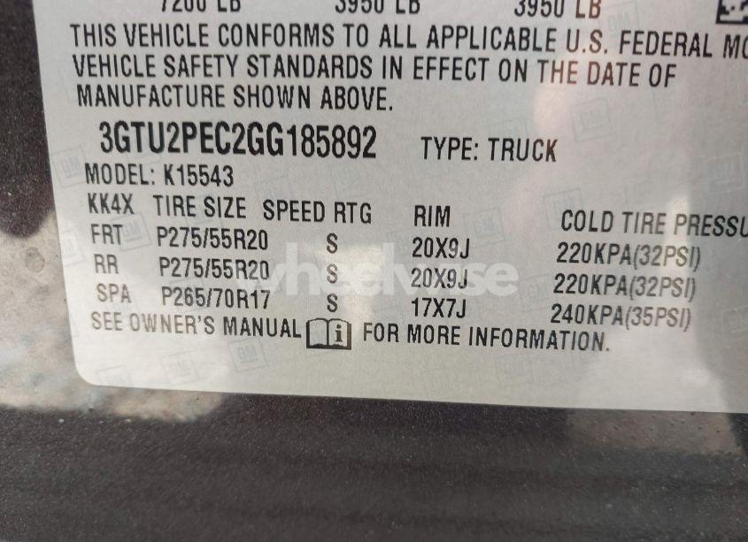 Photo 9 of 2016 Gmc Sierra 1500 DENALI (VIN 3GTU2PEC2GG185892)