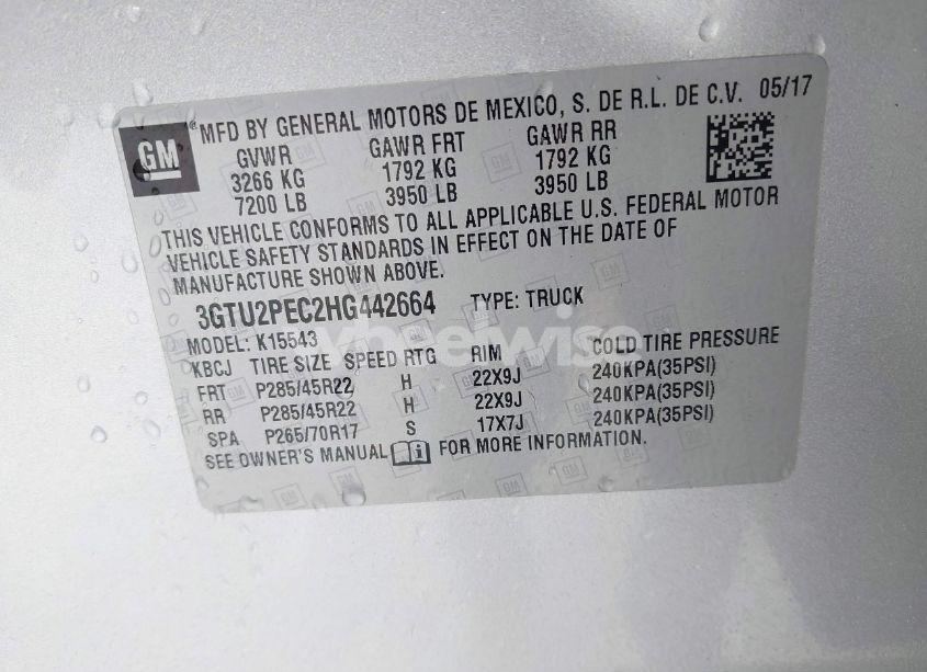 Photo 9 of 2017 Gmc Sierra 1500 DENALI (VIN 3GTU2PEC2HG442664)