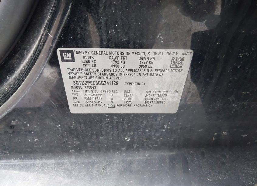 Photo 9 of 2016 Gmc Sierra 1500 DENALI (VIN 3GTU2PEC3GG341129)