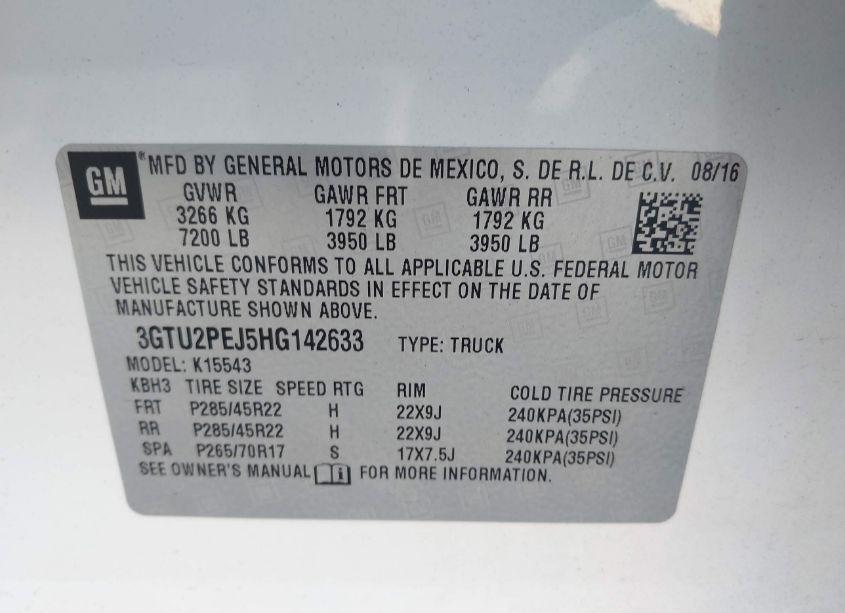 Photo 9 of 2017 Gmc Sierra 1500 DENALI (VIN 3GTU2PEJ5HG142633)