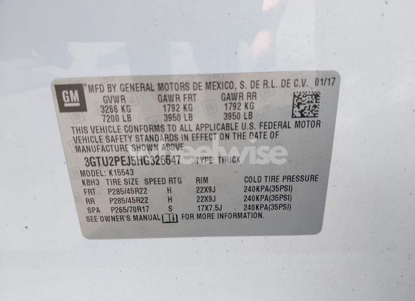 Photo 9 of 2017 Gmc Sierra 1500 DENALI (VIN 3GTU2PEJ5HG326647)