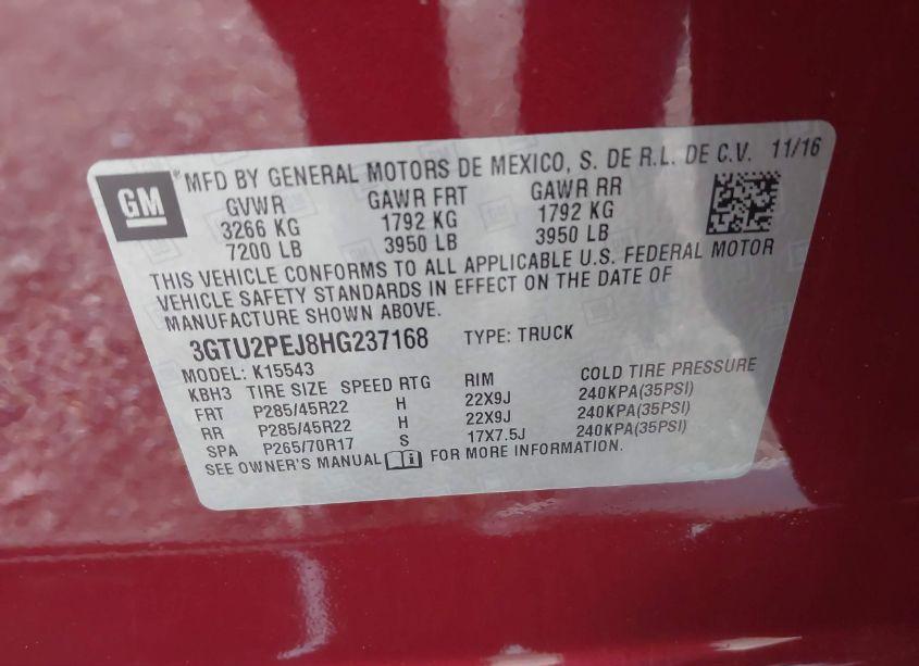 Photo 9 of 2017 Gmc Sierra 1500 DENALI (VIN 3GTU2PEJ8HG237168)