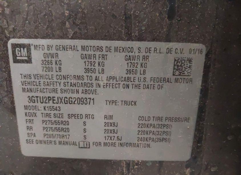 Photo 9 of 2016 Gmc Sierra 1500 DENALI (VIN 3GTU2PEJXGG209371)