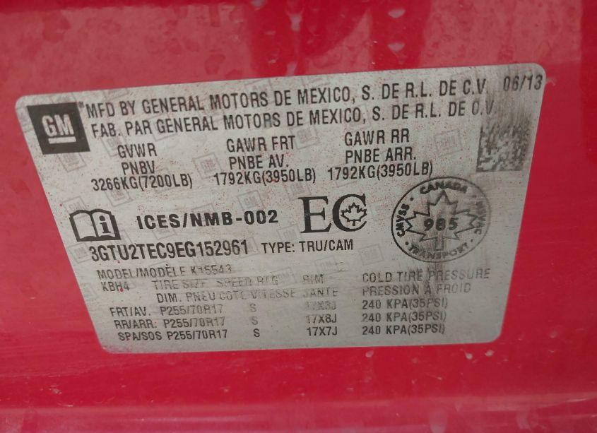 Photo 9 of 2014 Gmc Sierra 1500 (VIN 3GTU2TEC9EG152961)