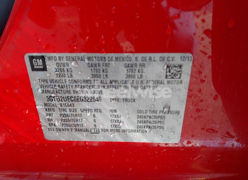 Photo 9 of 2014 Gmc Sierra 1500 SLE (VIN 3GTU2UEC0EG322646)
