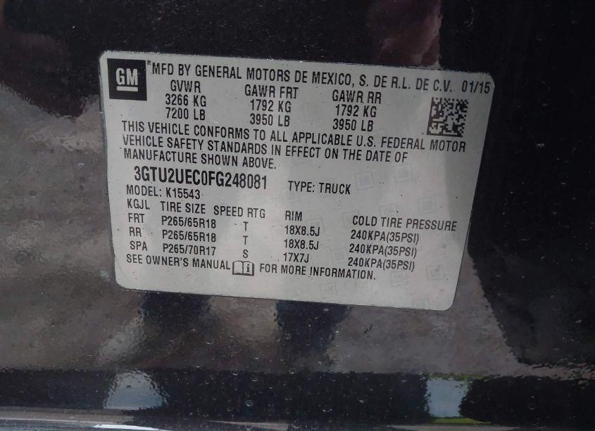 Photo 9 of 2015 Gmc Sierra 1500 SLE (VIN 3GTU2UEC0FG248081)