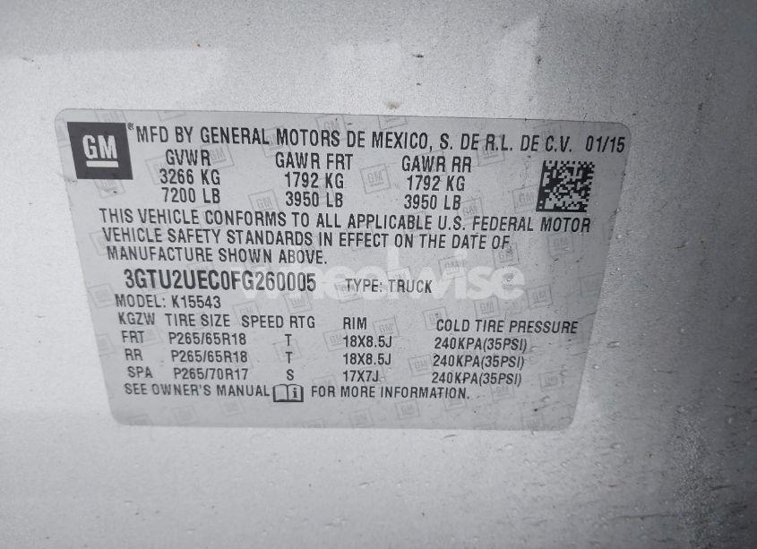 Photo 9 of 2015 Gmc Sierra 1500 SLE (VIN 3GTU2UEC0FG260005)