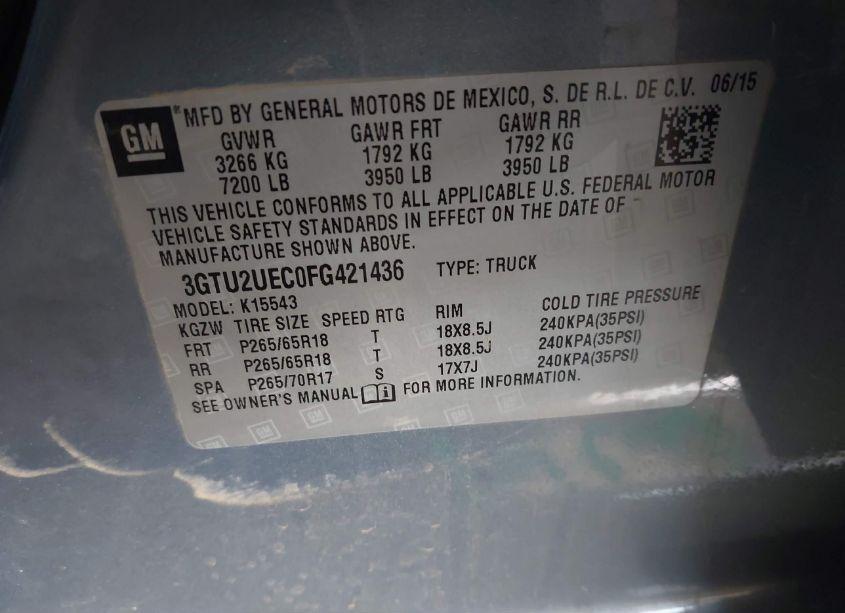 Photo 9 of 2015 Gmc Sierra 1500 SLE (VIN 3GTU2UEC0FG421436)