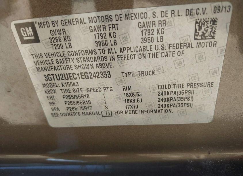 Photo 9 of 2014 Gmc Sierra 1500 SLE (VIN 3GTU2UEC1EG242353)