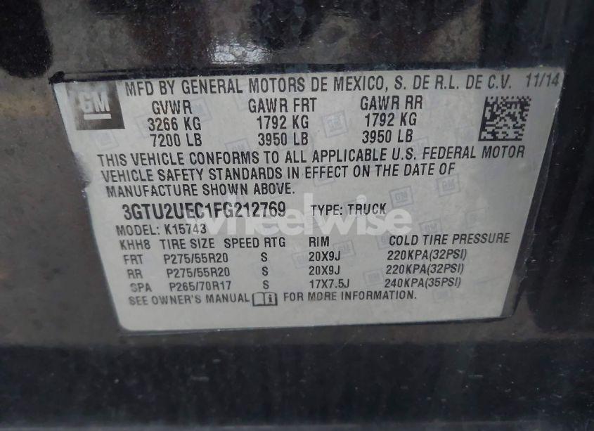 Photo 9 of 2015 Gmc Sierra 1500 SLE (VIN 3GTU2UEC1FG212769)