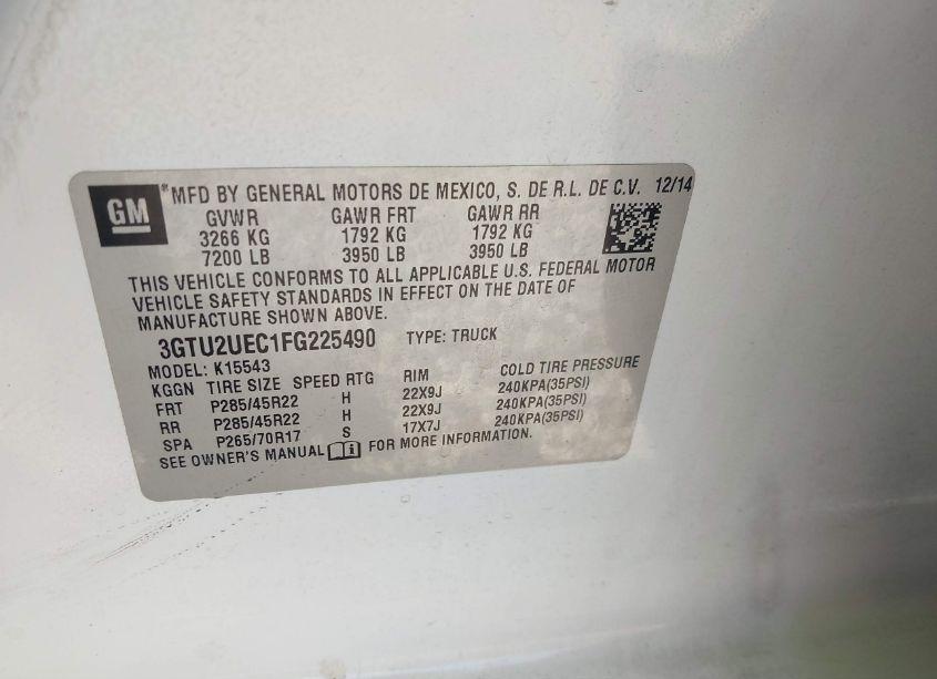 Photo 9 of 2015 Gmc Sierra 1500 SLE (VIN 3GTU2UEC1FG225490)