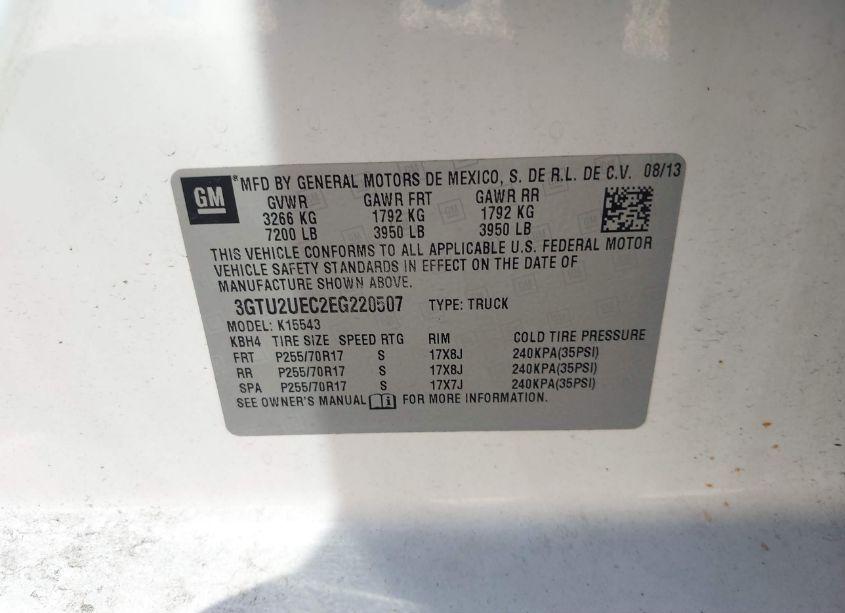 Photo 9 of 2014 Gmc Sierra 1500 SLE (VIN 3GTU2UEC2EG220507)