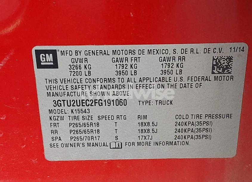 Photo 9 of 2015 Gmc Sierra 1500 SLE (VIN 3GTU2UEC2FG191060)