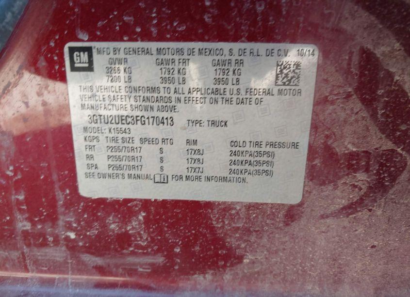 Photo 9 of 2015 Gmc Sierra 1500 SLE (VIN 3GTU2UEC3FG170413)