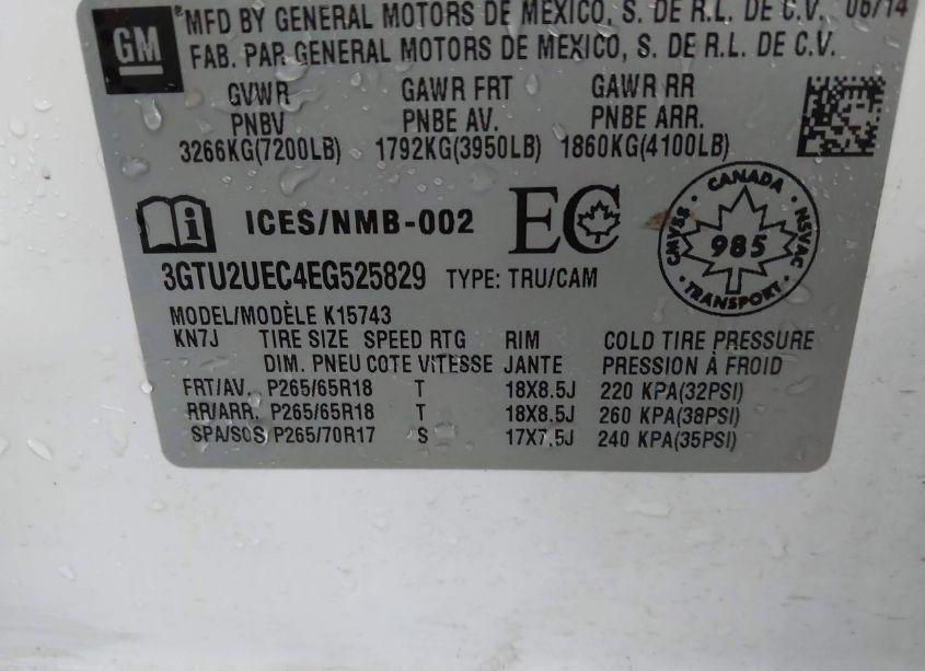 Photo 9 of 2014 Gmc Sierra 1500 SLE (VIN 3GTU2UEC4EG525829)