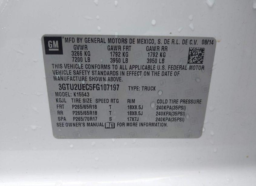 Photo 9 of 2015 Gmc Sierra 1500 SLE (VIN 3GTU2UEC5FG107197)