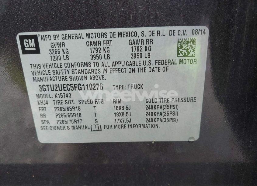 Photo 9 of 2015 Gmc Sierra 1500 SLE (VIN 3GTU2UEC5FG110276)