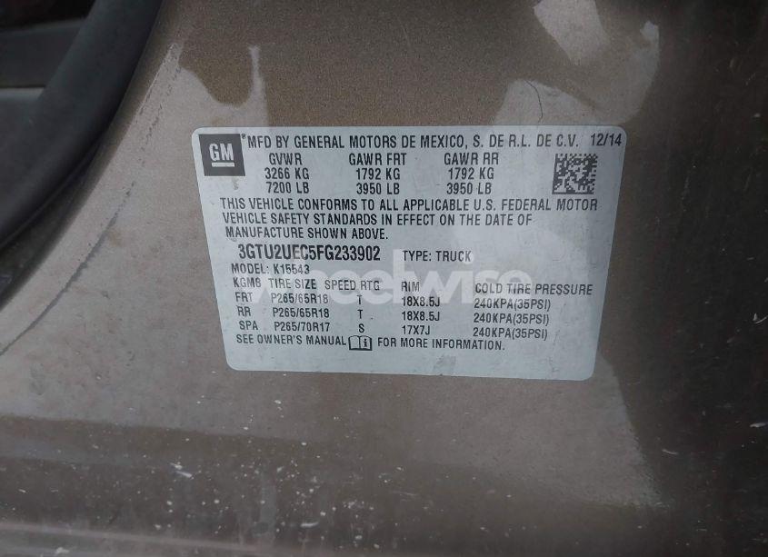 Photo 9 of 2015 Gmc Sierra 1500 SLE (VIN 3GTU2UEC5FG233902)