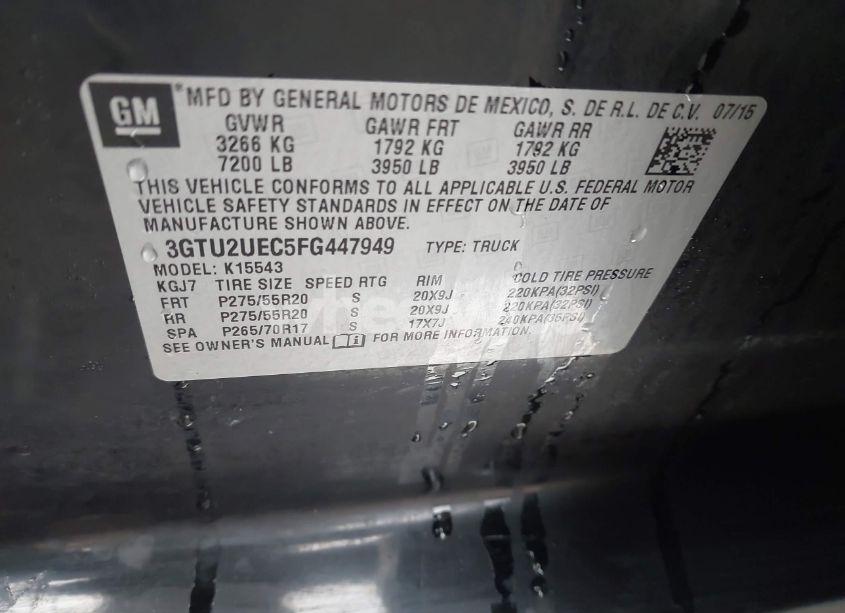 Photo 9 of 2015 Gmc Sierra 1500 SLE (VIN 3GTU2UEC5FG447949)