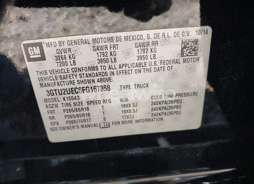 Photo 9 of 2015 Gmc Sierra 1500 SLE (VIN 3GTU2UEC6FG167358)