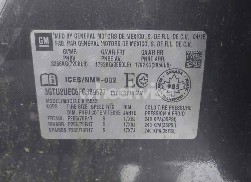 Photo 9 of 2015 Gmc Sierra 1500 SLE (VIN 3GTU2UEC6FG339677)