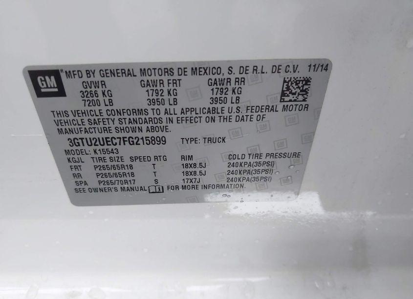 Photo 9 of 2015 Gmc Sierra 1500 SLE (VIN 3GTU2UEC7FG215899)