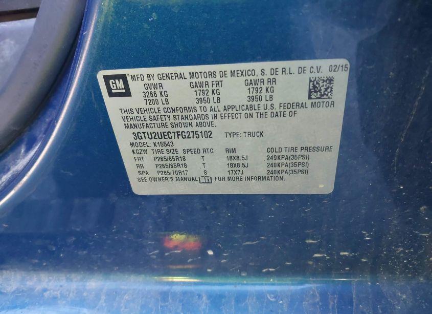 Photo 9 of 2015 Gmc Sierra 1500 SLE (VIN 3GTU2UEC7FG275102)