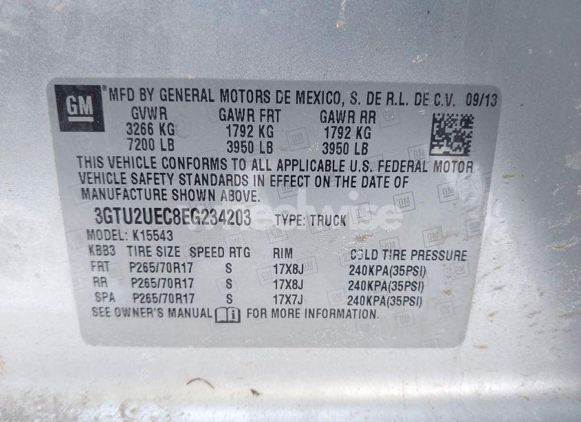 Photo 9 of 2014 Gmc Sierra 1500 SLE (VIN 3GTU2UEC8EG234203)