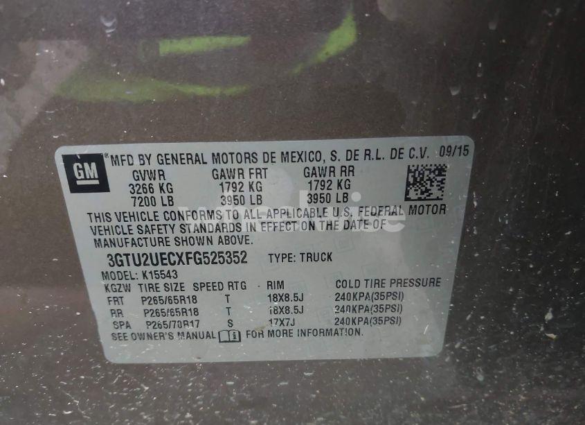 Photo 9 of 2015 Gmc Sierra 1500 SLE (VIN 3GTU2UECXFG525352)