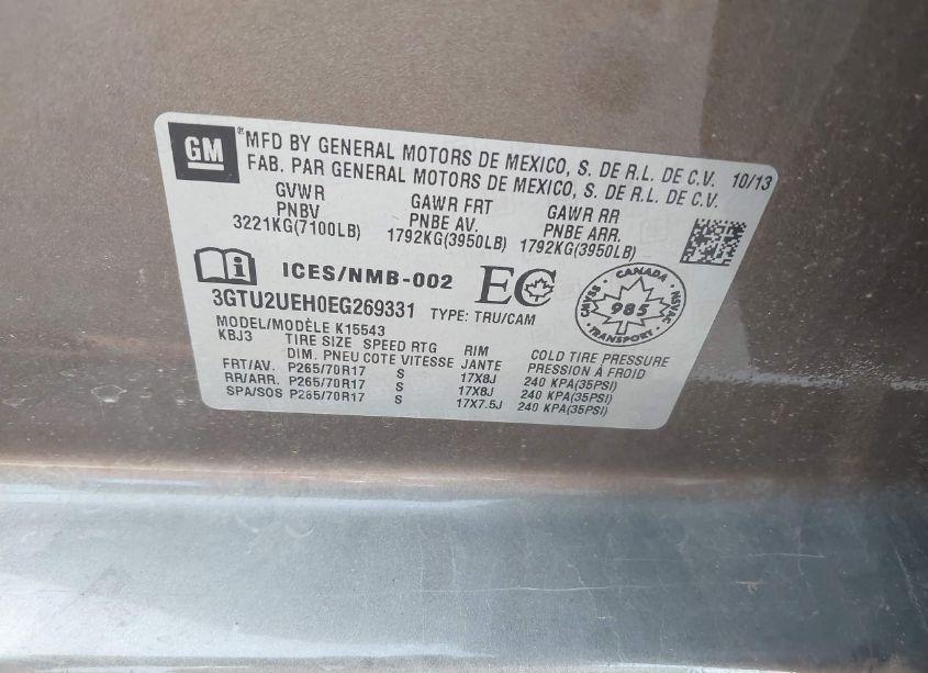 Photo 9 of 2014 Gmc Sierra 1500 SLE (VIN 3GTU2UEH0EG269331)