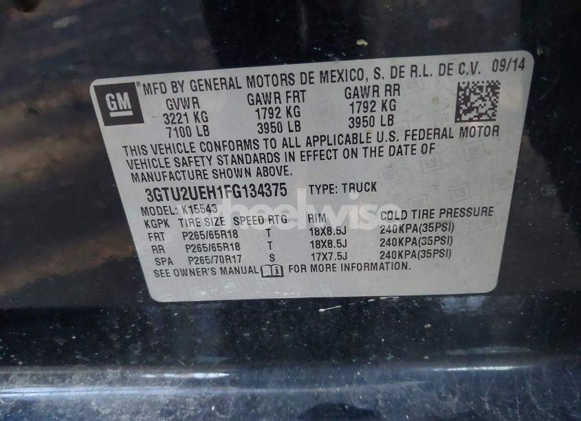 Photo 9 of 2015 Gmc Sierra 1500 SLE (VIN 3GTU2UEH1FG134375)