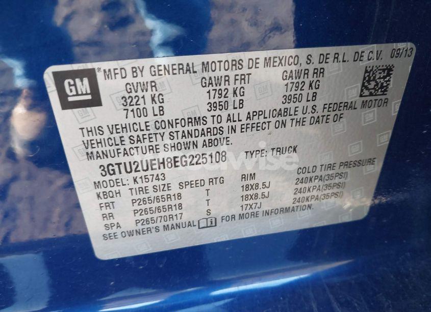 Photo 9 of 2014 Gmc Sierra 1500 SLE (VIN 3GTU2UEH8EG225108)