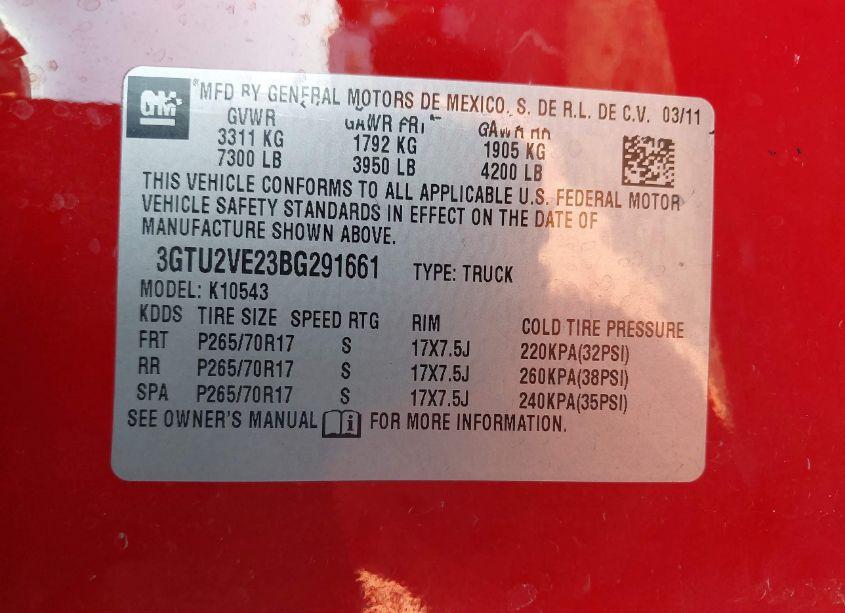 Photo 9 of 2011 Gmc Sierra 1500 SLE (VIN 3GTU2VE23BG291661)