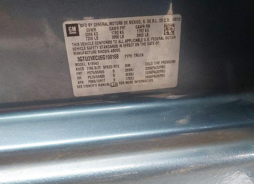 Photo 9 of 2014 Gmc Sierra 1500 SLT (VIN 3GTU2VEC0EG190168)