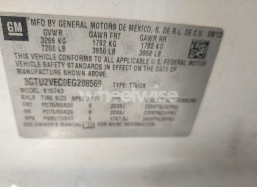 Photo 9 of 2014 Gmc Sierra 1500 SLT (VIN 3GTU2VEC0EG208569)