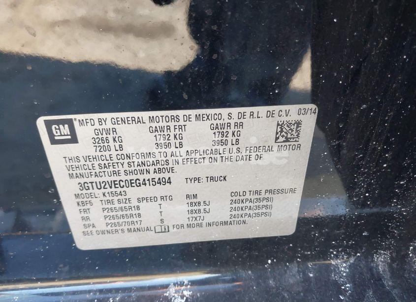 Photo 9 of 2014 Gmc Sierra 1500 SLT (VIN 3GTU2VEC0EG415494)