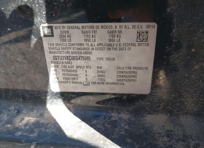 Photo 9 of 2014 Gmc Sierra 1500 SLT (VIN 3GTU2VEC0EG475985)