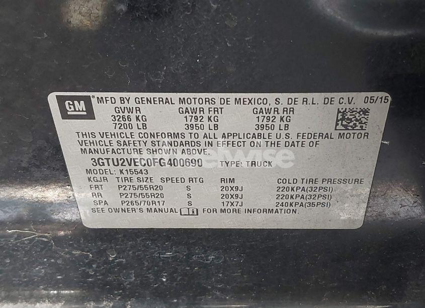 Photo 9 of 2015 Gmc Sierra 1500 SLT (VIN 3GTU2VEC0FG400690)