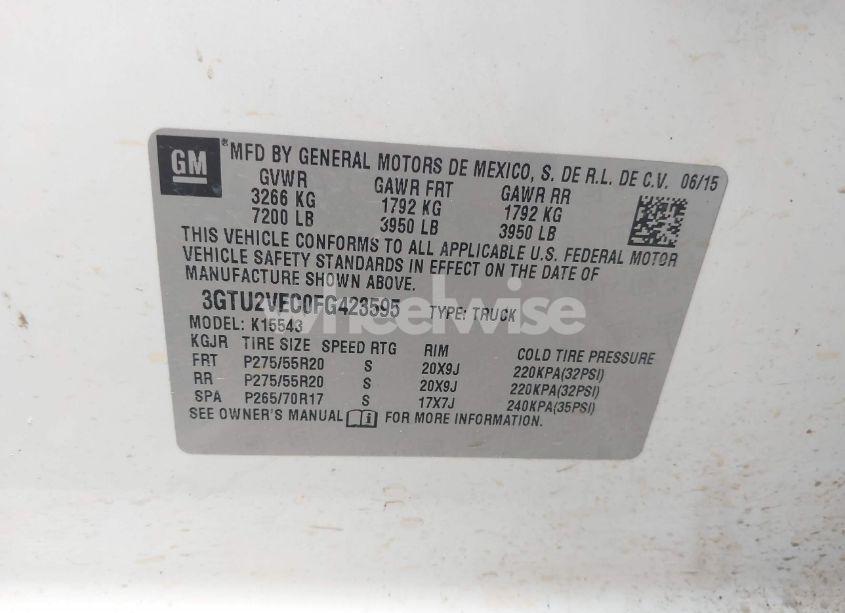 Photo 9 of 2015 Gmc Sierra 1500 SLT (VIN 3GTU2VEC0FG423595)