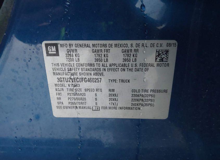 Photo 9 of 2015 Gmc Sierra 1500 SLT (VIN 3GTU2VEC0FG460257)