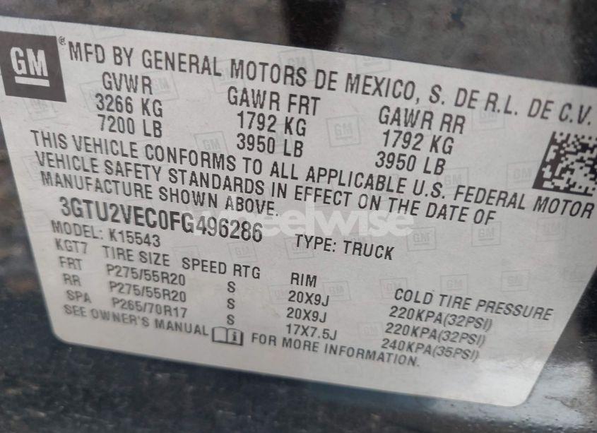 Photo 9 of 2015 Gmc Sierra 1500 SLT (VIN 3GTU2VEC0FG496286)