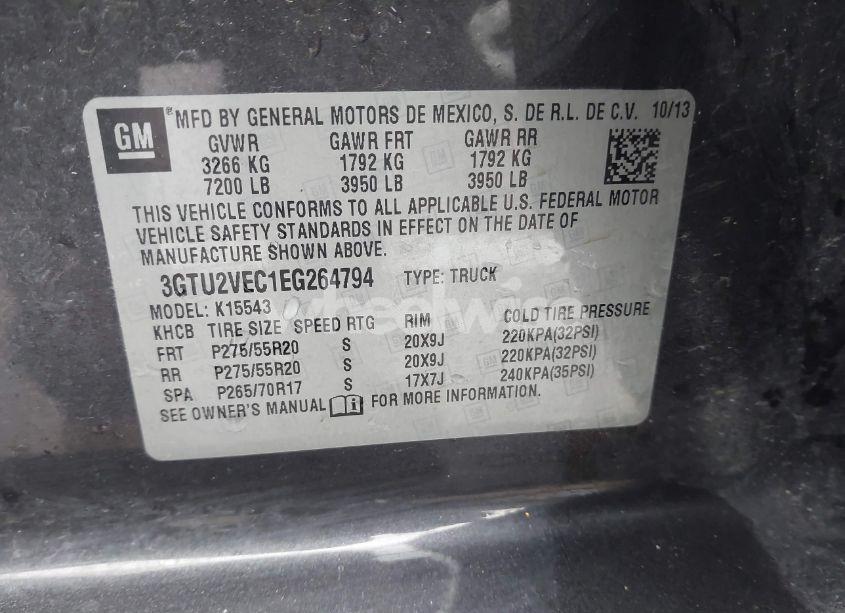 Photo 9 of 2014 Gmc Sierra 1500 SLT (VIN 3GTU2VEC1EG264794)