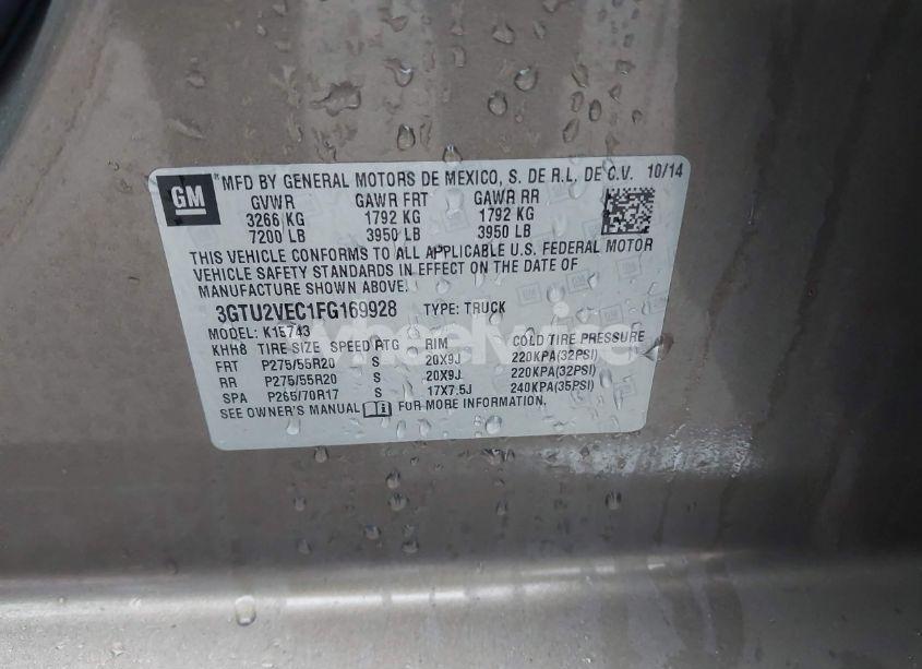 Photo 9 of 2015 Gmc Sierra 1500 SLT (VIN 3GTU2VEC1FG169928)