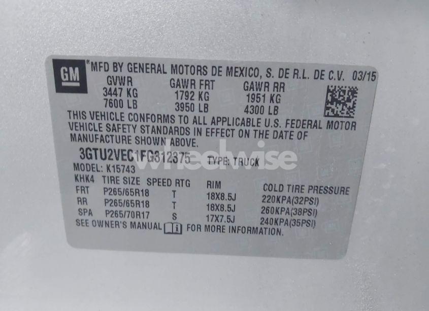 Photo 9 of 2015 Gmc Sierra 1500 SLT (VIN 3GTU2VEC1FG312375)